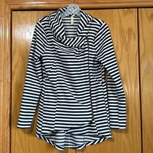 Navy & White Striped Asymmetrical Zip Jacket